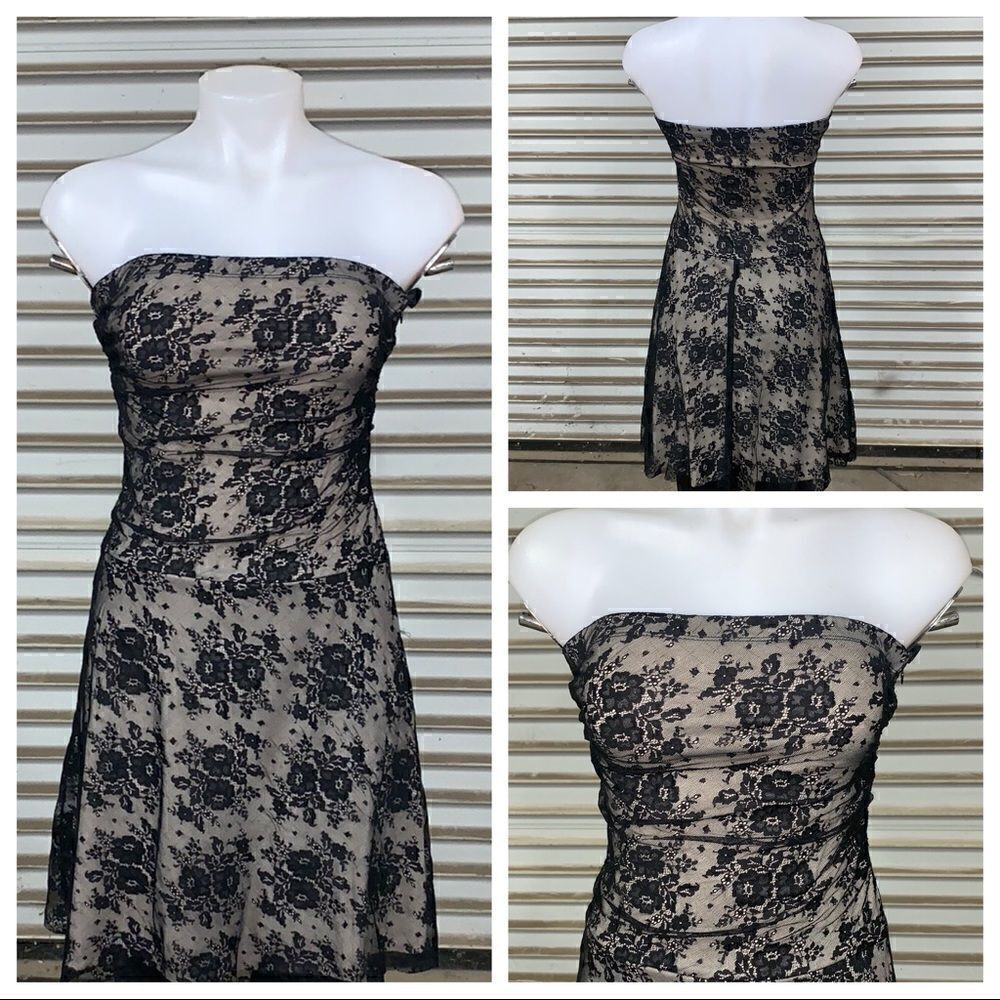 Styles dress black lace vintage strapless size Small